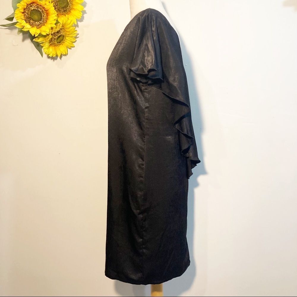 The Odells Black Satin Flutter Sleeve Open Back Mini Dress Size S NWT Anthropolo - Picture 6 of 11